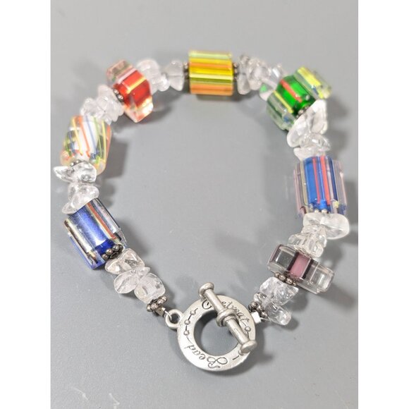 Colorful Art Glass Rock Crystal Beaded Bracelet Boho 6.5" - Picture 1 of 9